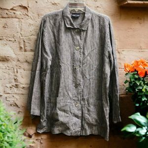 Nannette Keller M 100% Linen Lagenlook Artsy Button Front Tunic Top